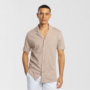 Steel & Jelly Jacquard Geo Resort Collar Short Sleeve Shirt Sz Large